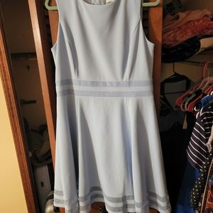 Calvin Klein Crew Neck Sleeveless Sheer Illusion Hem Crepe Fit and Flare Dress